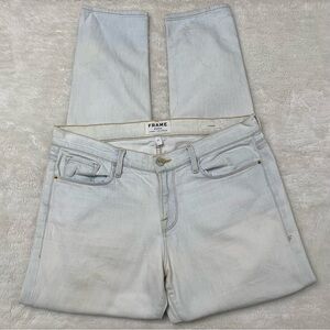 Frame Le Garçon Boyfriend Distressed Light Wash Cotton Jeans Size 27 x 28”